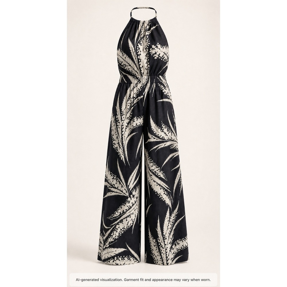 COS Jumpsuit Small Floral Palm Wide Leg Halter Boho Summer